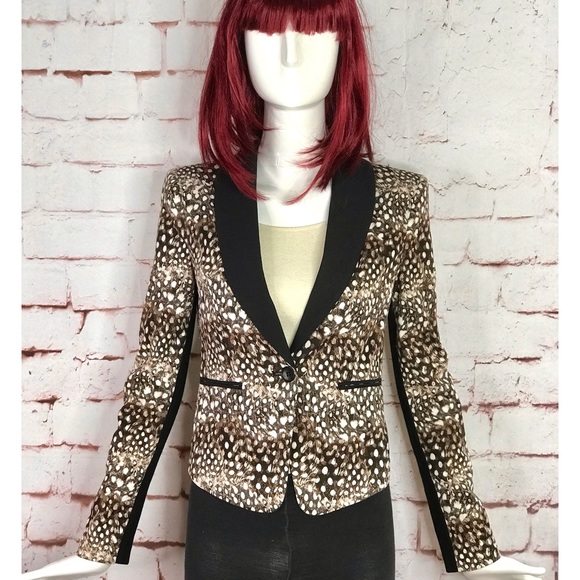 BCBGMaxAzria BOWIE Feather XXS Camel Combo Leopard print Tuxedo Blazer Jacket - Picture 16 of 16